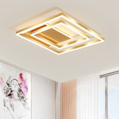 Artistic LED Flushmount Ceiling Lamp Brushed Gold Square Flush Light with Acrylic Shade