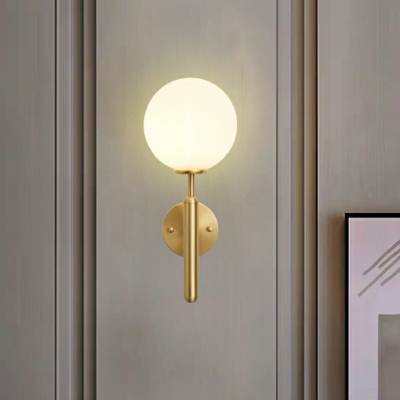 Ball Stairs Wall Lighting Frosted White Glass 1 Head Simple Style Wall Sconce in Gold