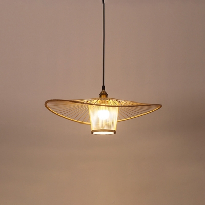 Bamboo Lotus Leaf Pendant Light Contemporary Single-Bulb Wood Suspension Light Fixture
