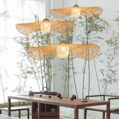 Bamboo Lotus Leaf Suspension Light Simplicity 1-Light Pendant Light Fixture in Wood