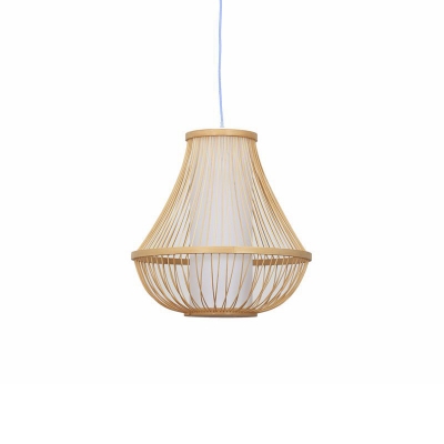 Bamboo Pear-Shaped Suspension Light Simplicity 1-Light Wood Pendant Light Fixture for Restaurant