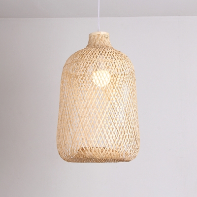 Bird Cage Bamboo Suspension Light Simplicity 1-Light Wood Pendant Light Fixture for Tea Room