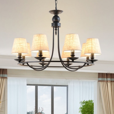 Black Circular Ceiling Pendant Country Metal Living Room Chandelier with Cone Lampshade