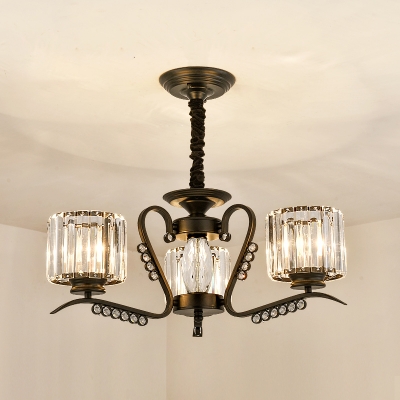 Black Cylinder Pendant Lamp Contemporary Prismatic Crystal Living Room Chandelier