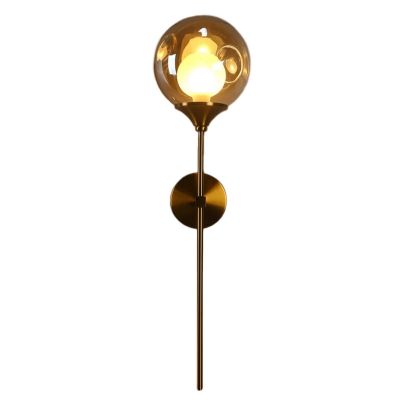 Brass Pencil Arm Wall Light Fixture Postmodern 1 Head Dimpled Ball Glass Wall Mount Lamp