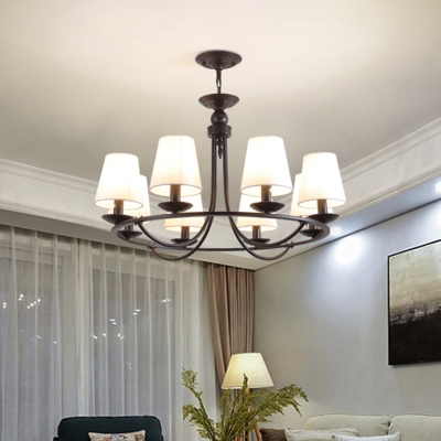 Bucket Fabric LED Chandelier Light Traditional Living Room Pendant Light Fixture in Black