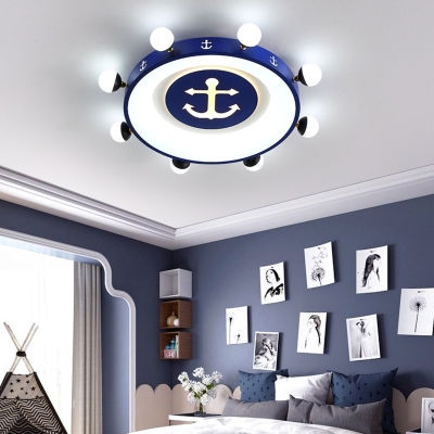 Childrens Rudder Flush Mount Lighting Metal Bedroom Ceiling Light with Anchor Pattern