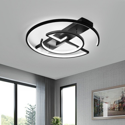 Circular LED Ceiling Flush Mount Light Simple Metal Bedroom Flush Light in Black