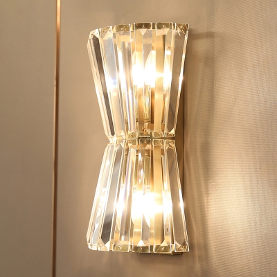 Clear Crystal Hourglass Shaped Wall Light Modern 2-Light Gold Finish Wall Sconce