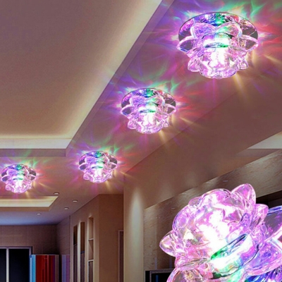 Clear Crystal Lotus Flush Mount Lighting Modernist LED Ceiling Light Fixture for Foyer