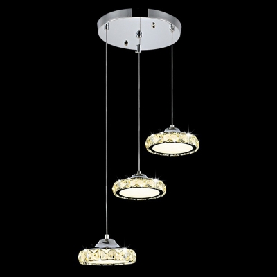 Clear Crystal Round LED Pendant Lighting Simplicity Stainless Steel Multi Ceiling Light