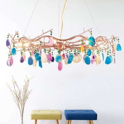 Colorful Agate Firefly Chandelier Light Simplicity Rose Gold LED Pendant Light Fixture
