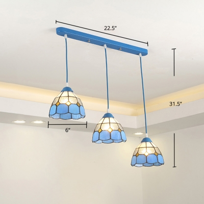 Cone Multi Light Pendant 3 Bulbs Tiffany Glass Vintage Hanging Lighting for Dining Room