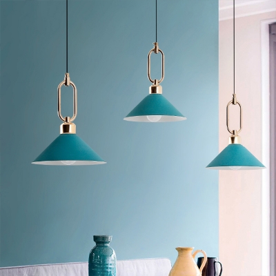 Conical Hanging Light Macaron Metal 1 Bulb Restaurant Ceiling Pendant Lamp with Ring