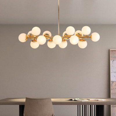 Cream Glass Bubble Shade Chandelier Pendant Light Contemporary Gold Hanging Lighting