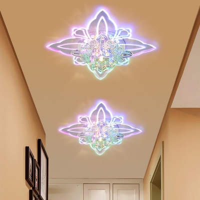 Crystal Flower LED Flush Mount Spotlight Contemporary Clear Ceiling Mount Lamp for Aisle