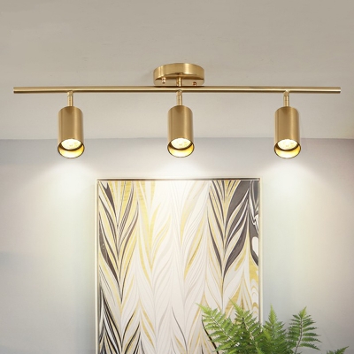 Cylindrical Living Room Semi Flush Ceiling Spotlight Metallic Simplicity LED Track Light in Gold