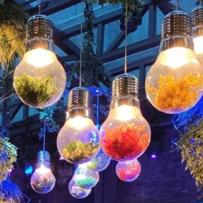 Farm Style Bulb Shape Pendant Light 1 Head Clear Glass Ceiling Lamp with Decorative Flower