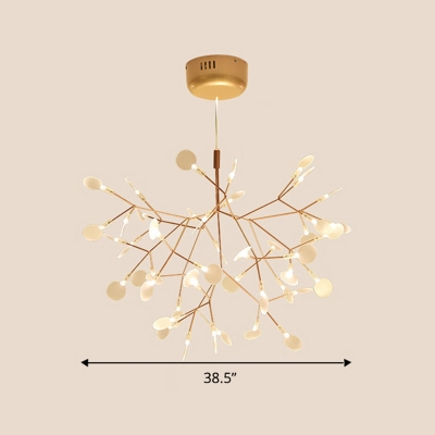 Firefly Acrylic Chandelier Art Deco Gold Finish Hanging Ceiling Light for Dining Room