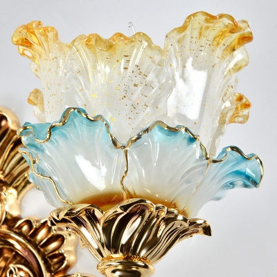 Floral Sconce Light Fixture Luxe European Style Gold Frost Glass Wall Mounted Light