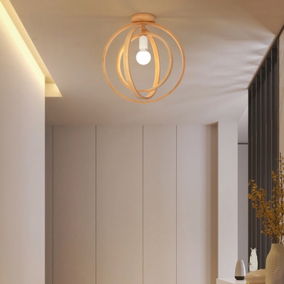 Frame Design Flush Ceiling Light Nordic Wooden 1-Light Corridor Flush Mount Lighting