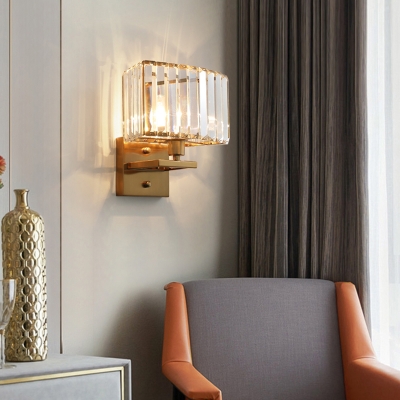 Geometric Crystal Block Wall Light Postmodern 1 Head Gold Finish Sconce Light for Living Room