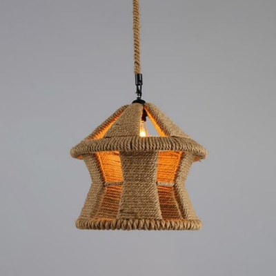 Geometric Rope Hanging Light Kit Farmhouse 1-Light Bistro Suspension Lighting in Brown