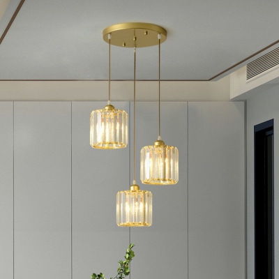 Geometric Shape Multi Pendant Light Postmodern Prismatic Crystal 3-Bulb Dining Room Hanging Light