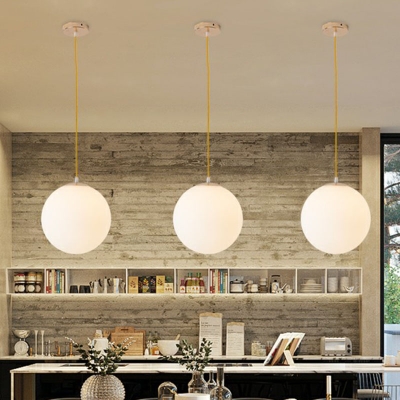 Globe Dining Room Suspension Light White Glass Single Simplicity Hanging Pendant