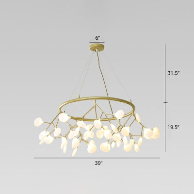 Gold Circular Chandelier Light Minimalist 45-Light Metal LED Hanging Lamp with Firefly Design
