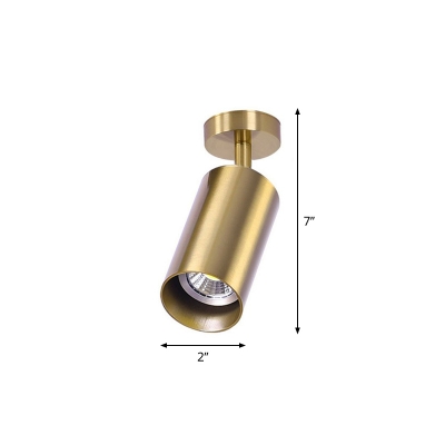 Gold Plated Cylinder Semi Flush Mount Spotlight Postmodern Metal Ceiling Light for Corridor