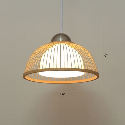 Handcrafted Suspension Light Simplicity Bamboo 1-Light Wood Pendant Light Fixture for Restaurant