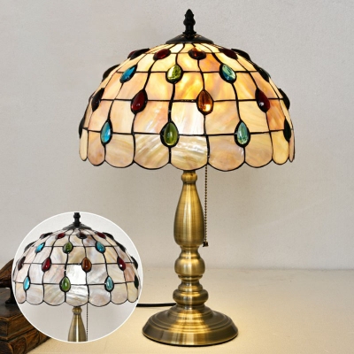 Hemispherical Shell Nightstand Lamp Tiffany-Style 1 Head Brass Table Light for Living Room