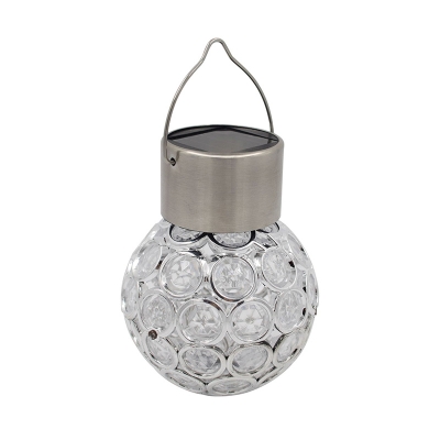 Hollow Sphere Outdoor LED Suspension Light Stainless-Steel Decorative Solar Pendant Light in Clear, 1 Pc