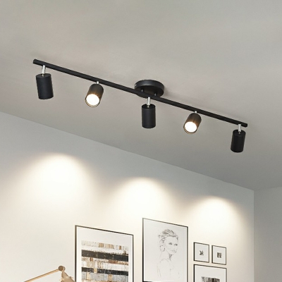 Iron Cylindrical Semi Flush Mount Spotlight Minimalist LED Track Lighting for Living Room