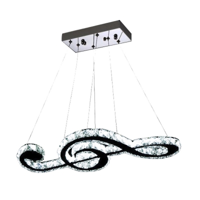 K9 Crystal Musical Note Pendant Light Modernist Black LED Ceiling Suspension Lamp for Dining Room