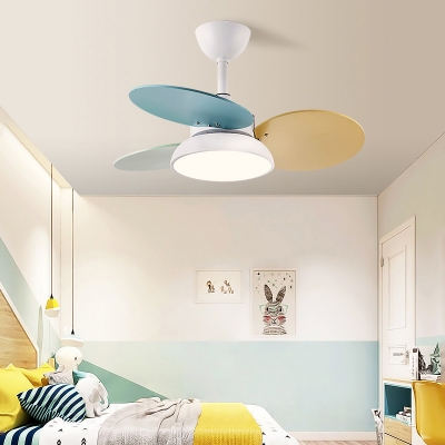 Macaron Round LED Ceiling Fan Lamp Acrylic Childrens Bedroom Semi Flush Mount Light Fixture