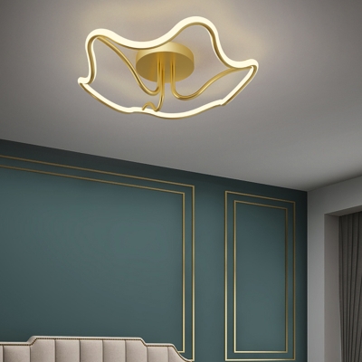 Metallic Flower Semi Mount Lighting Minimalistic LED Close to Ceiling Lighting Fixture for Hotel