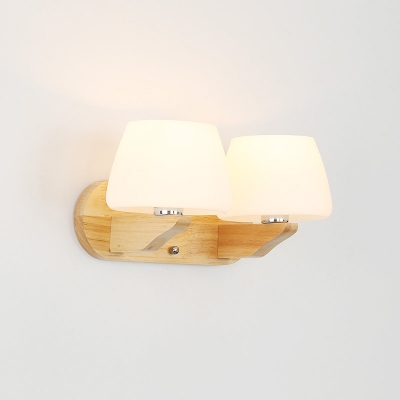 Minimalism Tapered Wall Lamp White Glass Dining Room Wall Mount Lighting in Wood