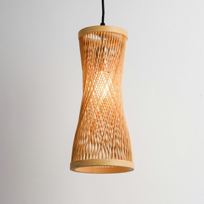 Modernism Hourglass Pendant Lamp Bamboo Single-Bulb Dining Room Suspension Light in Wood