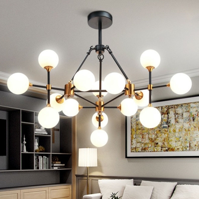 Modo LED Ceiling Lighting Modern Opal Glass Living Room Chandelier Light Fixture in Black