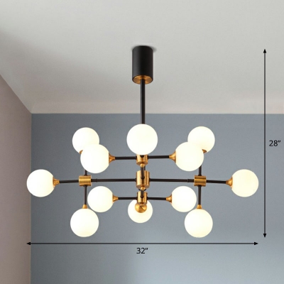 Modo LED Ceiling Lighting Modern Opal Glass Living Room Chandelier Light Fixture in Black