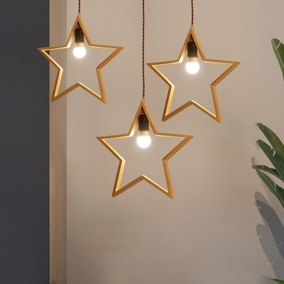 Nordic Star Frame Multi-Pendant Wooden 3 Heads Dining Room Hanging Light Fixture