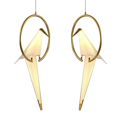Origami Crane Acrylic Ceiling Lighting Artistic 1 Head Gold Hanging Pendant Light