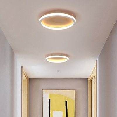 Oval Corridor Mini LED Ceiling Lighting Wooden Nordic Flush Mount Light Fixture in Beige