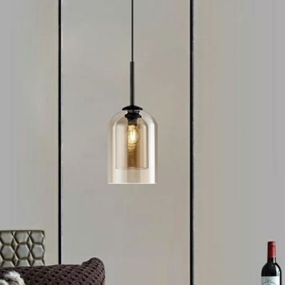 Postmodern Cloche Shaped Ceiling Light Dual Blown Glass 1 Bulb Bedside Hanging Light Fixture