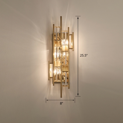 Postmodern Rectangle Sconce Fixture Clear Crystal Bedroom Wall Mount Light in Gold