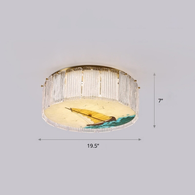 Prismatic Crystal Drum Ceiling Lamp Modern Style Gold Flush Mount Lighting for Bedroom