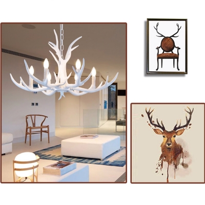Resin Antler Shaped Suspension Lighting Minimalist Living Room Chandelier Light Fixture