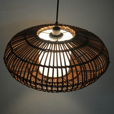Rustic Round Hanging Ceiling Light Bamboo 1-Bulb Restaurant Pendant Light in Coffee